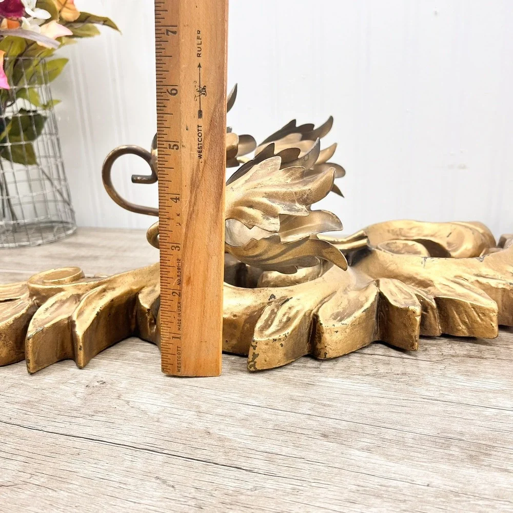 Vintage Gold Italian Wall Sconce: 3‎ Arm Acanthus Leaf Candle Holder